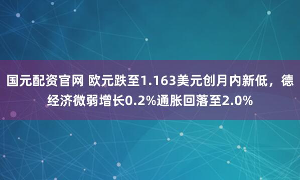 国元配资官网 欧元跌至1.163美元创月内新低，德经济微弱增长0.2%通胀回落至2.0%