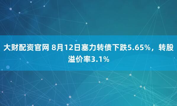 大财配资官网 8月12日塞力转债下跌5.65%，转股溢价率3.1%